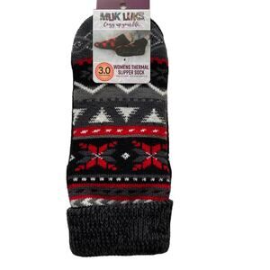 MukLuks Slipper Socks Black Gray Red Fair Isle NWT